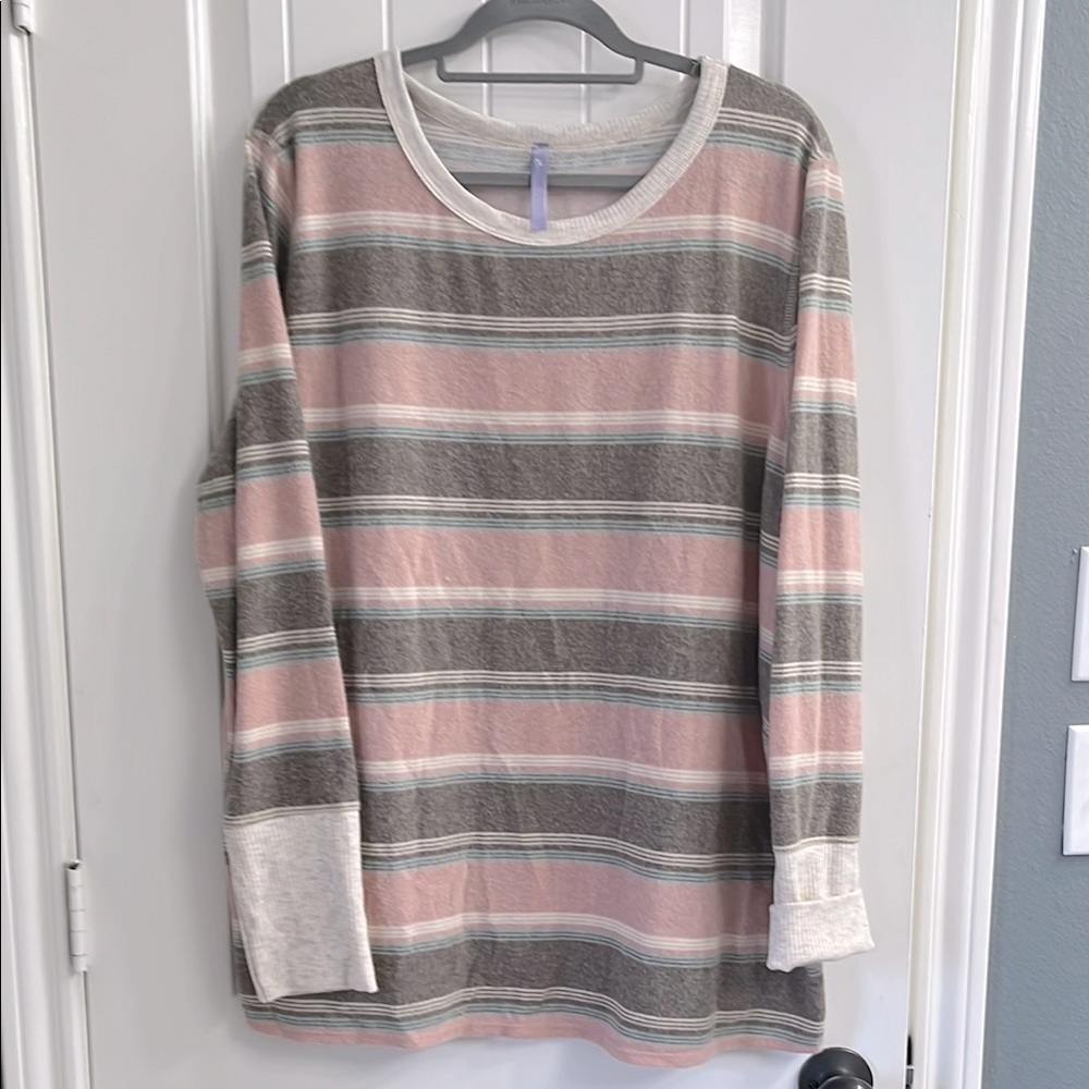 Striped Long Sleeve Shirt in Pink and Gray